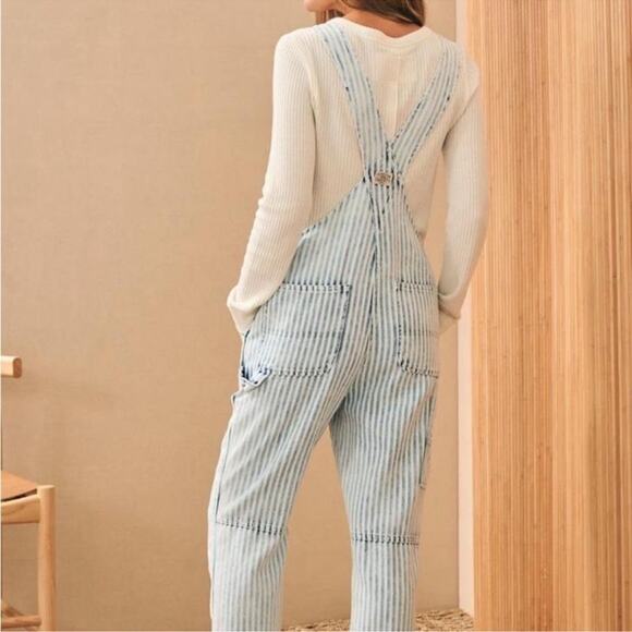 Faherty Topsail Overalls Light Wash Blue Striped Railroad - Picture 6 of 16